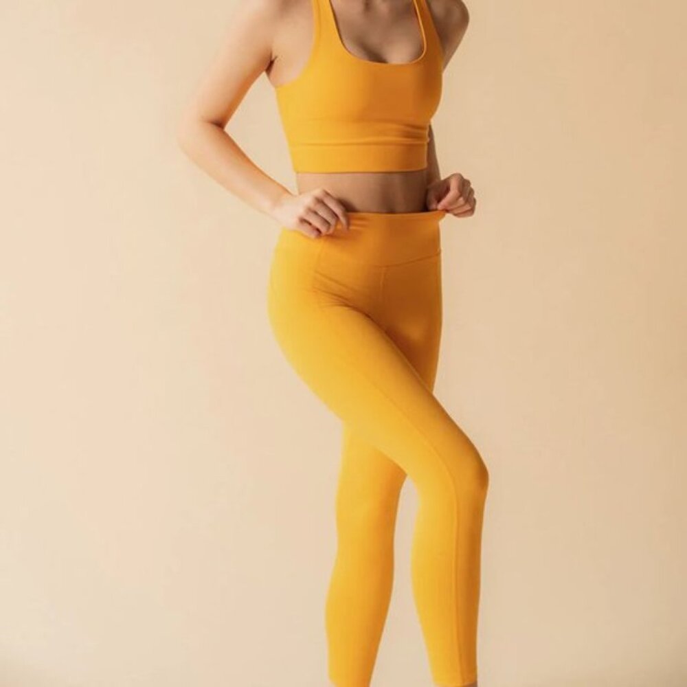 Girlfriend Collective Mustard Yellow Compressive High-Rise Leggings size S
